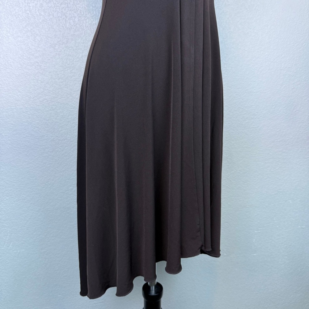En Focus Studio Women's Chic Brown Ruched Asymmetrical V Neck Midi Dress Size 4 - Picture 4 of 9